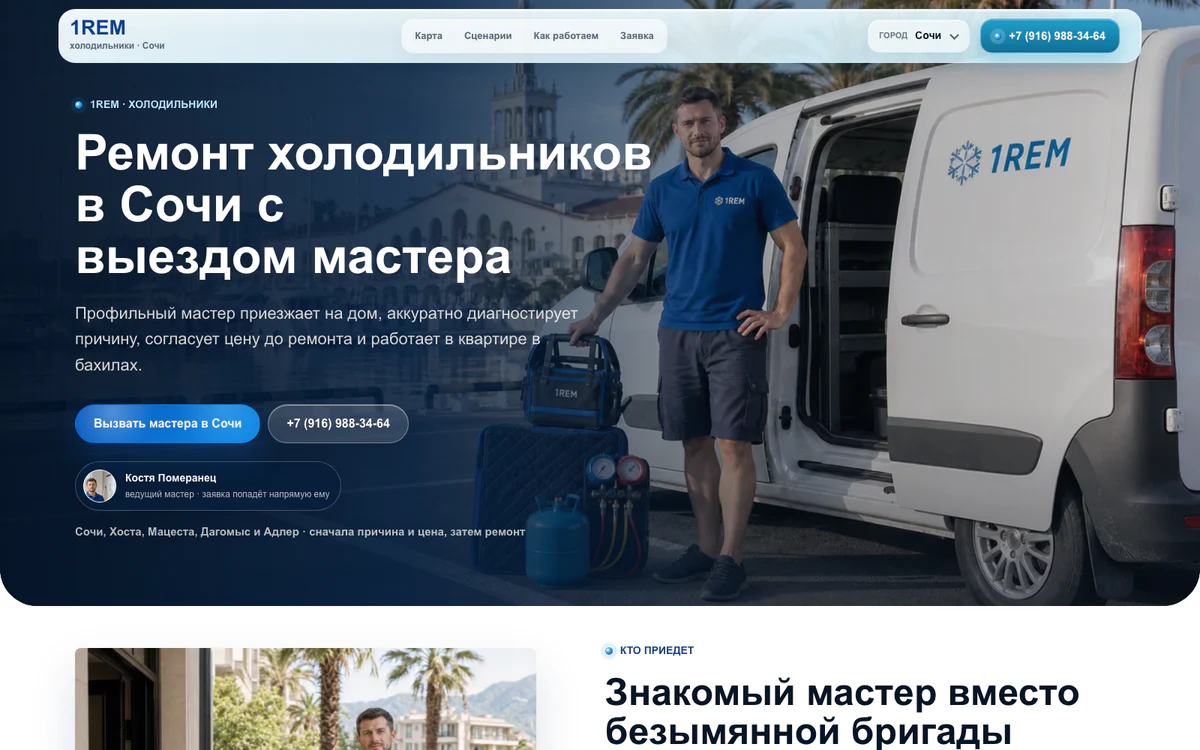 Рабочая страница локальной услуги 1REM